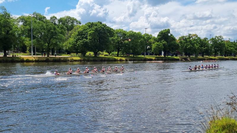 The ADF Mixed 8 crew racing in the Head of the Yarra regatta in Melbourne. 