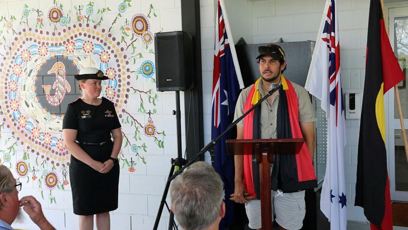  Executive Officer Amy Brauns welcomed the local artist, Mr Chris McGregor, and Rear Admiral Robert Plath, to officially open the artwork at the quarterdeck.