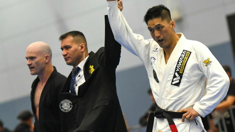 Private Jung Kim, receives a gold medal at the Brazilian Jiu-Jitsu Pan Pacific championships.