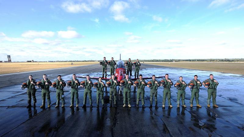 272 Phase 2 ADF Intermediate Pilots’ Course members assembled on the flight line with a Pilatus PC-21 aircraft at RAAF Base Pearce in WA ahead of their graduation. 