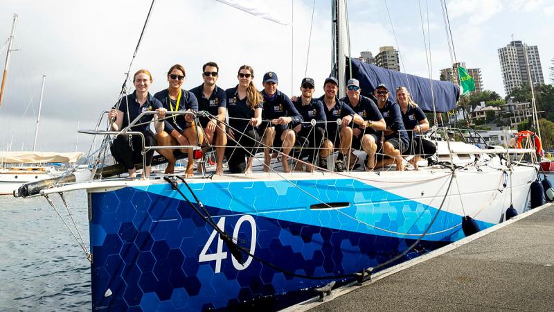 The crew of Navy One at the Royal Australian Navy Sailing Association, Darling Point, before departing for the Sydney to Hobart Yacht Race. 