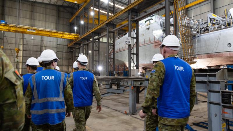 Army's first vessel commanders tour the Henderson Shipyard facilities in Western Australia to view a prototype of Army's future Landing craft - medium.