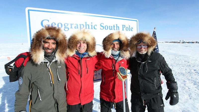 Australian and New Zealand Defence Force members, from left, Petty Officer Vincent Carlsen, ex-sailors Kelly Kavanagh and Durham (Jack) Forbes and Sean (Squizz) Taylor skied for 62 days to reach the South Pole. 