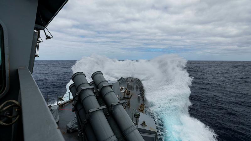 HMAS Warramunga underway in rough sea state during a regional presence deployment. Photos: Petty Officer Leo Baumgartner