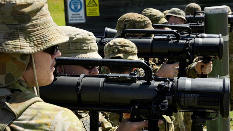 Australian Army soldiers from 1st Battalion, The Royal Australian Regiment, during live-fire practice with the 84mm Carl Gustaf, Townsville Field Training Area, Queensland. 