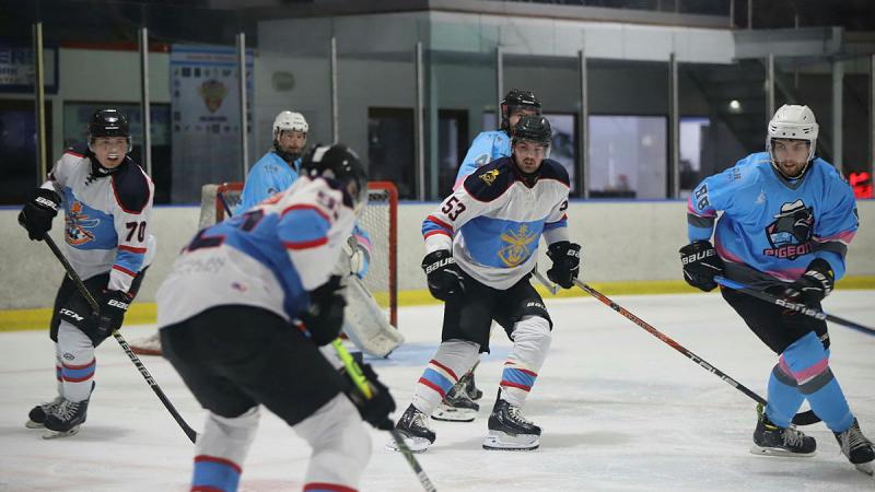 ADF Strike players during their semi-final game against the Sydney Pigeons at the Challenge Cup ice hockey tournament, Newcastle. 