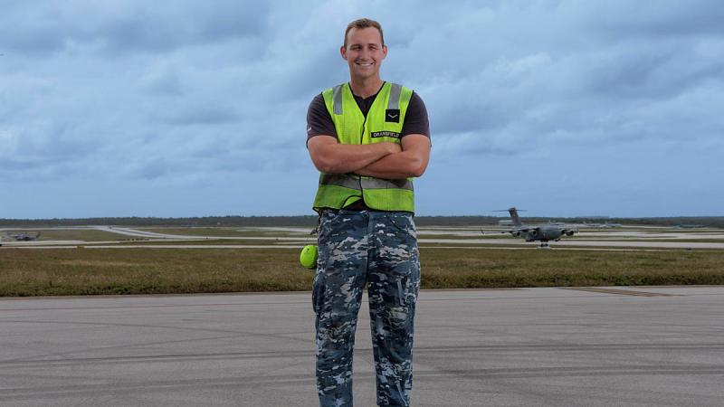 RAAF Leading Aircraftman Carl Dransfield, from 27 Squadron Air Movements, during Exercise Cope North 24 at Andersen Air Force Base, Guam, USA. 