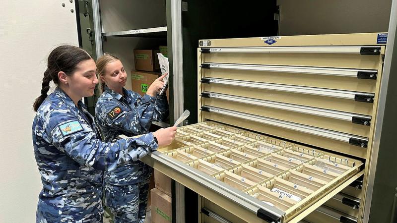 Leading Aircraftwoman Indianna Biles and Leading Aircraftwoman Olivia Jacobs conduct a stocktake prior to sealing the container ready for transportation to RAAF Base Tindal, Northern Territory.