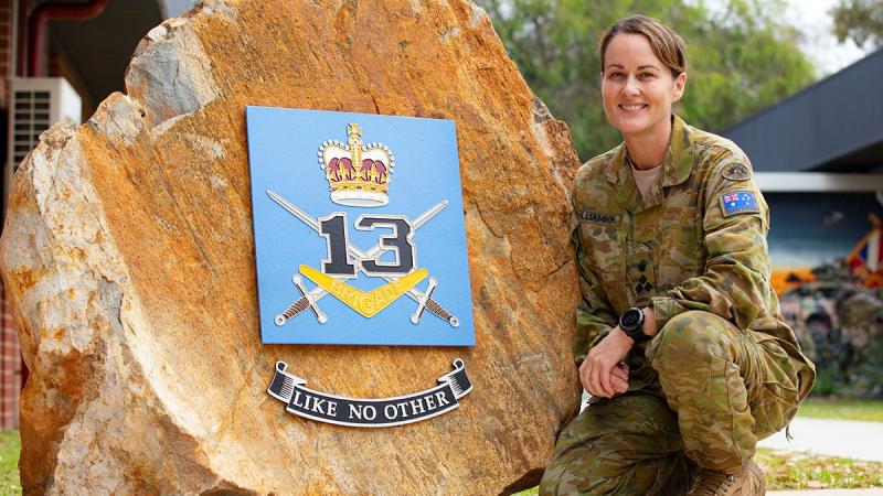 Australian Army officer Brigadier Amanda Williamson, the new commander of 13th Brigade, outside brigade headquarters at Irwin Barracks, Perth.