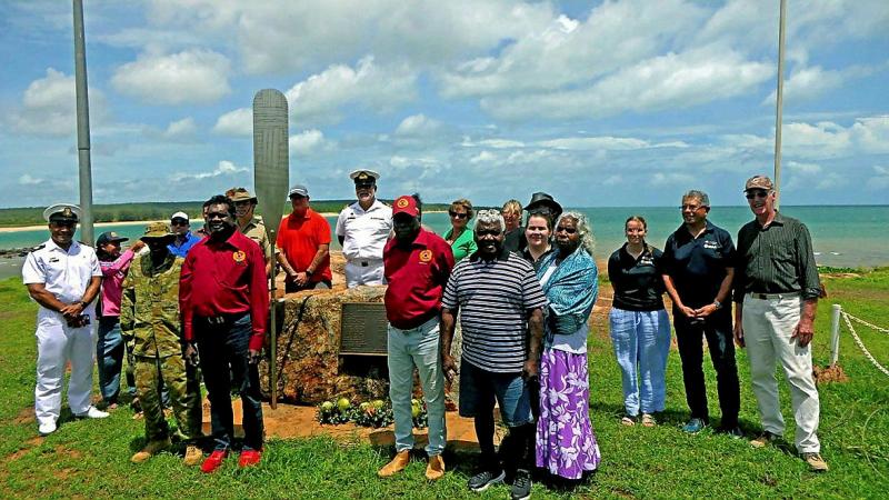  Members of HMAS Coonawarra and NORFORCE Arnhem Squadron – with local elders and members of the community – attend the 81st Anniversary commemorative service at HMAS Patricia Cam memorial in Yirrkala, Northern Territory