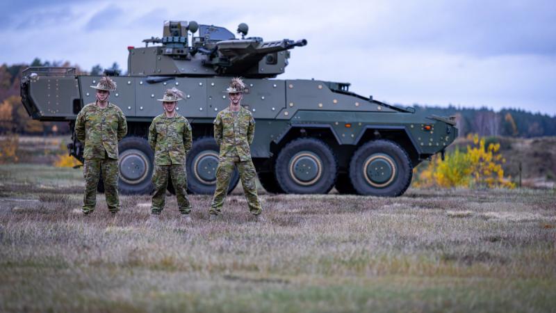 Sergeant Chris Hughes, left, Lance Corporal Ben Crawford and Trooper Liam Skinner supported testing of the Boxer combat reconnaissance vehicle.