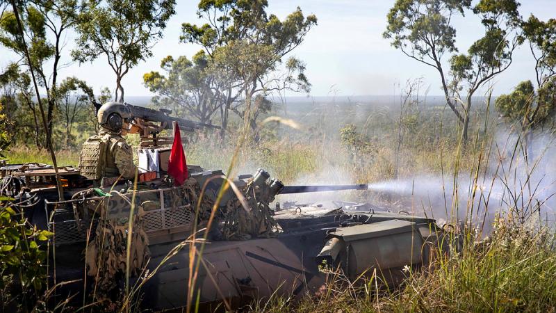 Soldiers from Army’s 2nd Cavalry Regiment conduct live fire training on Australian Light Armoured Vehicles at Townsville Field Training Area, Queensland. 