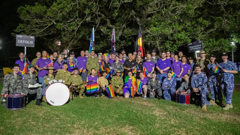The ADF and Defence civilian contingent prior to the 2024 Gay and Lesbian Mardi Gras parade in Hyde Park, Sydney. 
