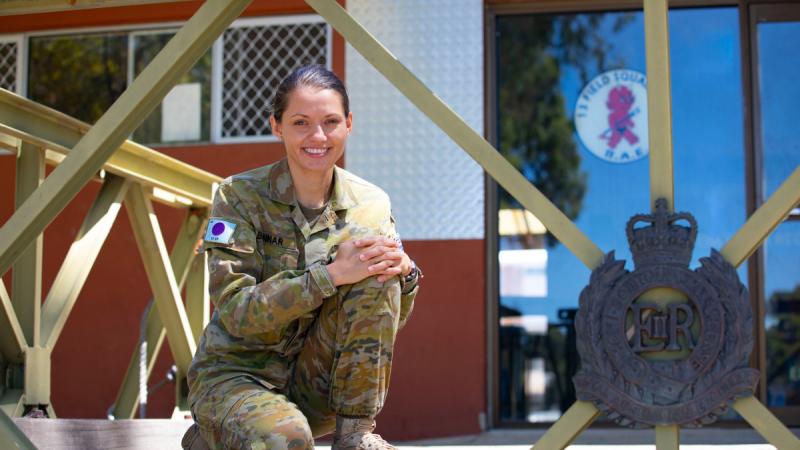 Australian Army soldier Sapper Veronica Bonnar from the 13th Engineer Regiment at Irwin Barracks in Perth, Western Australia. 