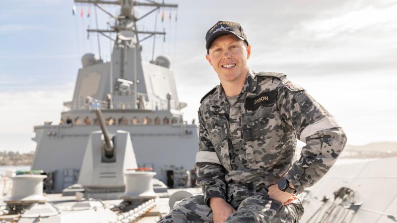 Petty Officer Cory Dyson onboard HMAS Hobart, Macquarie wharf, Hobart, Tasmania. Photo: Able Seaman Lucinda Allanson 