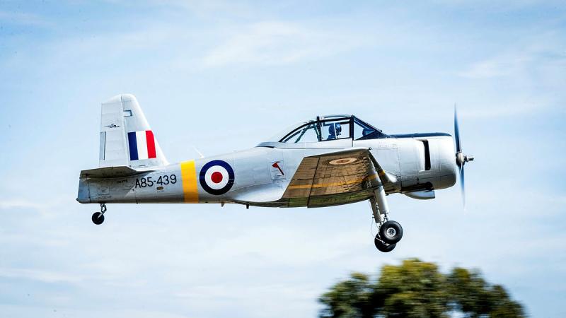 The 100 Squadron CAC Winjeel flown by Squadron Leader Samuel Da Graca Costa takes off at the Tyabb Airshow. 