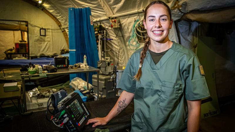 Australian Army soldier Corporal Lauren Sankey, an emergency department nurse, during Exercise Viper Walk 2024.