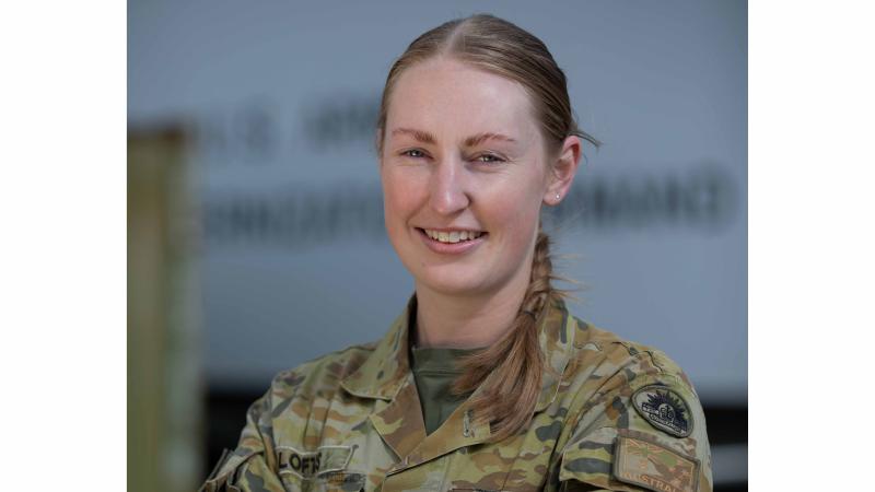 Corporal Chloe Loftus from 16th Regiment, Royal Australian Artillery, during Project Convergence Capstone 4 at Camp Pendleton, California. 