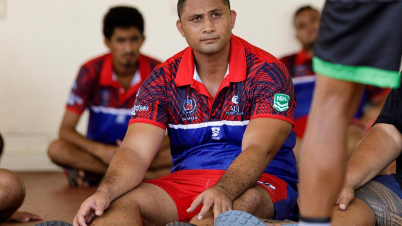 Samoa Police Service Senior Sergeant Maro Osa takes part in a National Rugby League coaching course during ADF sports training program in Samoa.