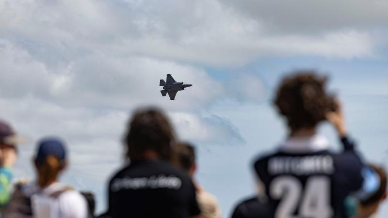 An Air Force F-35A Lightning II performs a handling display during the RAAF Base Townsville community open day.
