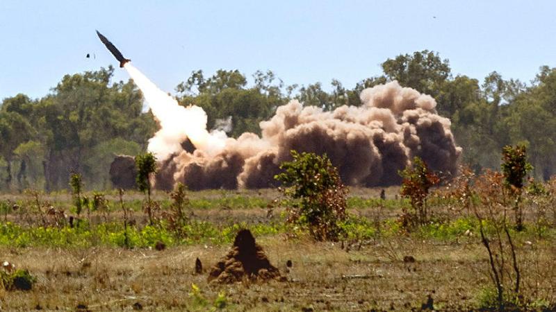 A US HIMARS fires an MGM-140 Army Tactical Missile System in the Northern Territory.