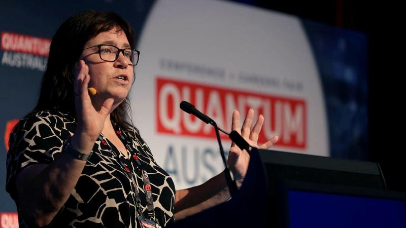 Head of the Advanced Strategic Capabilities Accelerator Professor Emily Hilder addresses the Quantum Australia 2024 Conference in Sydney.