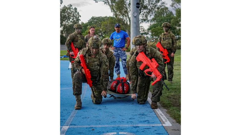 No 23 Squadron Security Flight personnel participate in resilience training at RAAF Base Amberley.