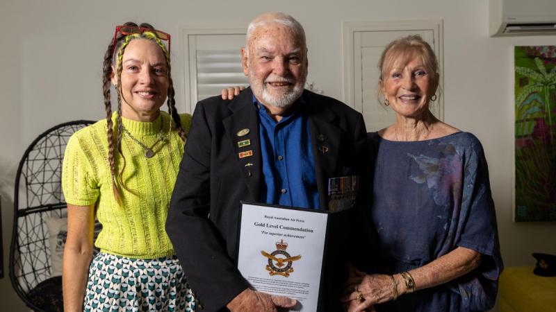 Anton Kretschmann with family members after receiving a Chief of Air Force Gold Commendation at his home in Queensland.