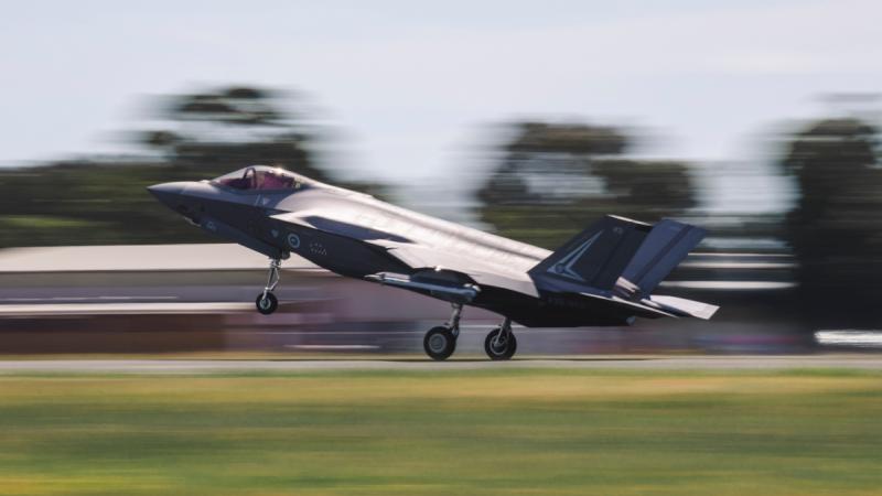 F-35A Lightning II A35-043 lands at RAAF Base Williamtown during Exercise Diamond Shield 24.