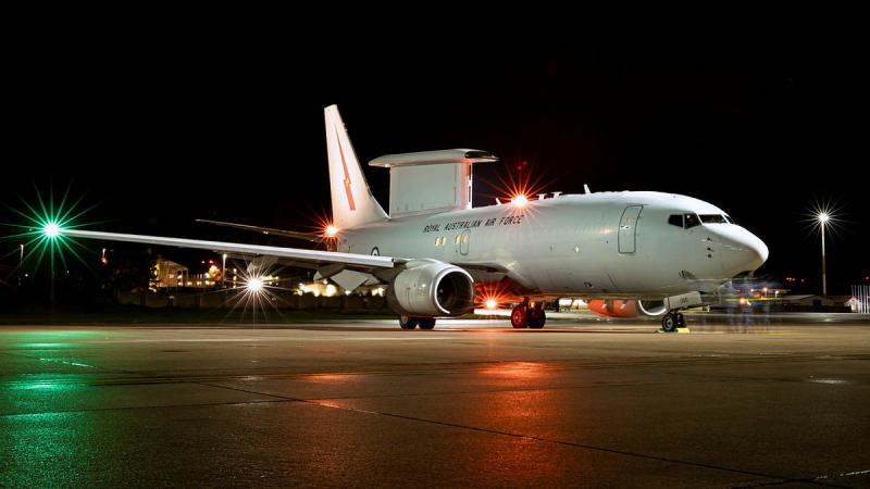 An E-7A Wedgetail prepares to depart on a flight during Operation Kudu in Germany. 