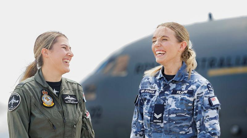 Flying Officer Mardy Frey (left) and Corporal Kerryn Fearne, who both work at No 36 Squadron, during RAAF Base Townsville's Community Open Day.