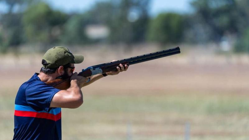 Air Force Corporal Michael Crapella, of 75 Squadron, during the Australian Clay Target Nationals. 