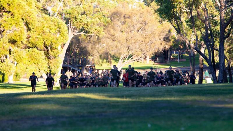 Members from the Australian Army's 13th Brigade participate in the Run Army 2024 event at Kings Park and Botanical Garden in Perth.