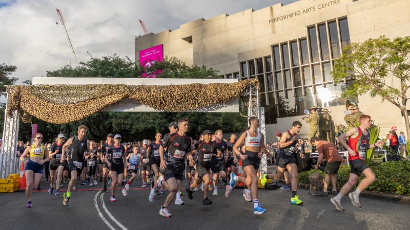 Runners cross the start line of Run Army 2024 in Brisbane. Photo: Corporal Michael Rogers