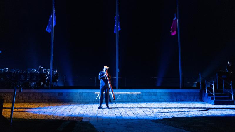 Anzac Day didgeridoo player, Leading Seaman Boatswains Mate Matthew Joseph plays at the 109th Dawn Service held at Anzac Cove on the Gallipoli Peninsula, Türkiye.