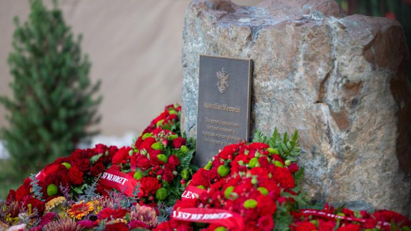 The Headquarters Middle East Anzac Day memorial following the dawn service. 