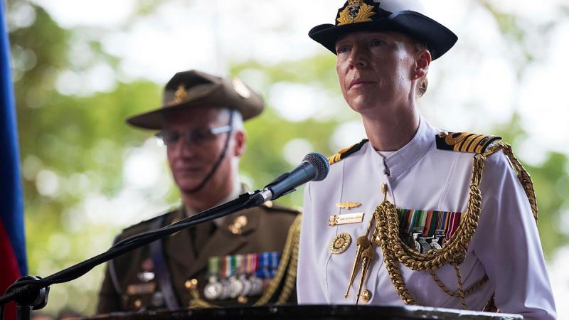 Defence Attaché to the Philippines Captain Emma McDonald-Kerr, from the Royal Australian Navy, recites the Ode of Remembrance during Anzac Day commemorations in Manila, Philippines. Photos: Corporal Sam Price