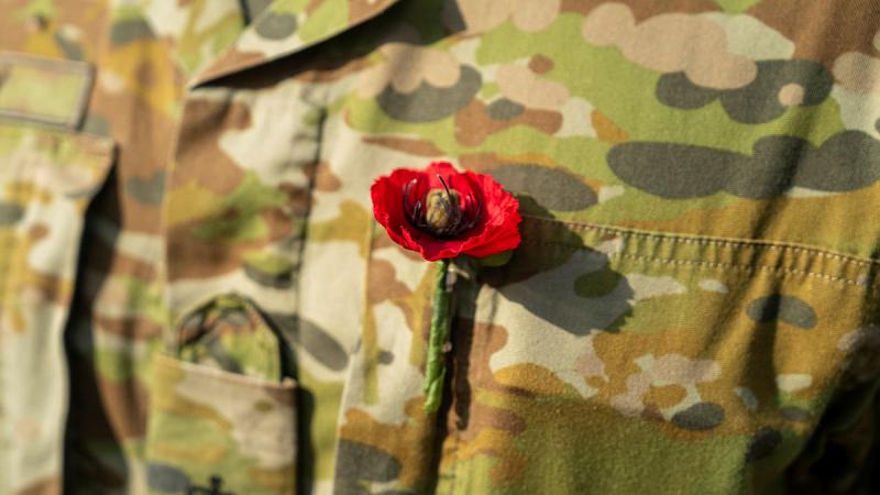 A poppy on the uniform of an Australian Army officer deployed to Operation ASLAN during this year’s Anzac Day service in Juba, South Sudan.
