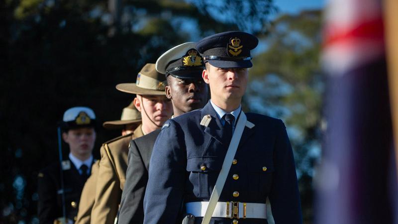 Australian Defence Force Academy cadets at an Anzac Day service held at Majors Creek, NSW. 