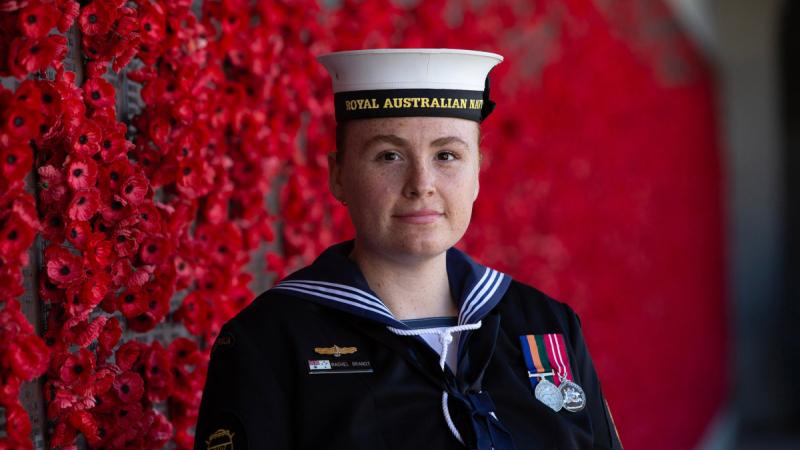 Navy sailor Able Seaman Rachel Brandt at the Australian War Memorial in Canberra.