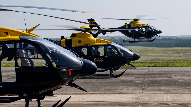An EC-135T2+ from 723 Squadron taxis prior to take from HMAS Albatross. 