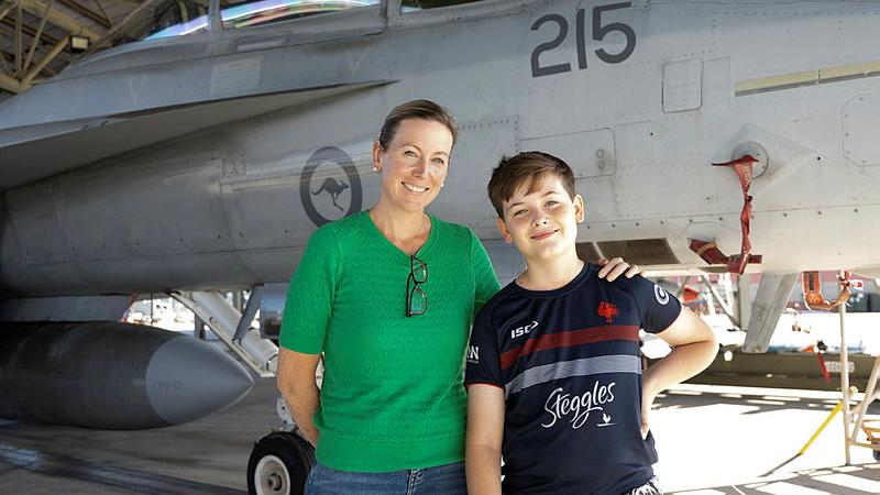 Heather Geary and her son, Jacob, had the chance to see an F/18-F Super Hornet up close at RAAF Base Amberley. 