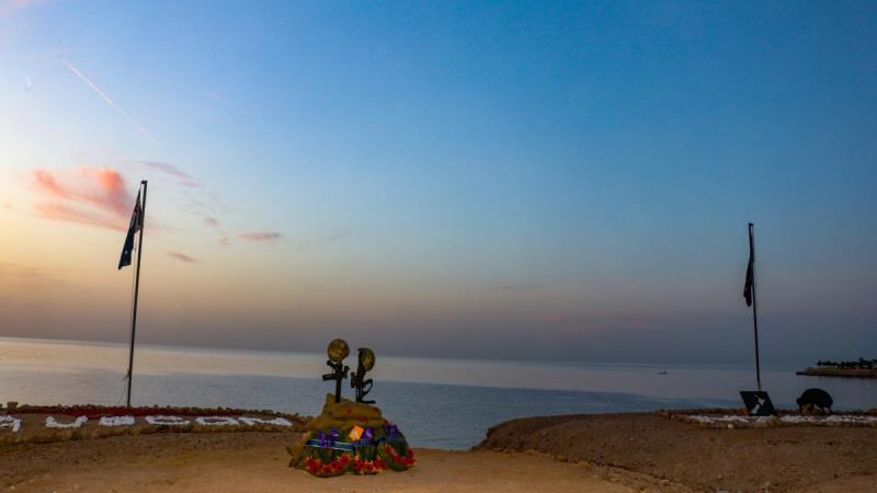 The Multinational Force and Observers (MFO) Anzac Day dawn service at MFO South Camp in Sinai, Egypt, during Operation Mazurka.