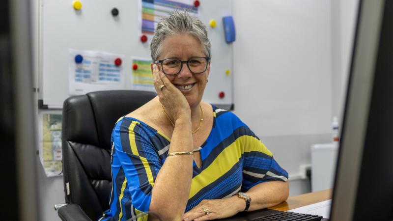 Headquarters Middle East contract manager Australian Public Servant Linda Reardon at her desk in Australia’s main base in the Middle East region.