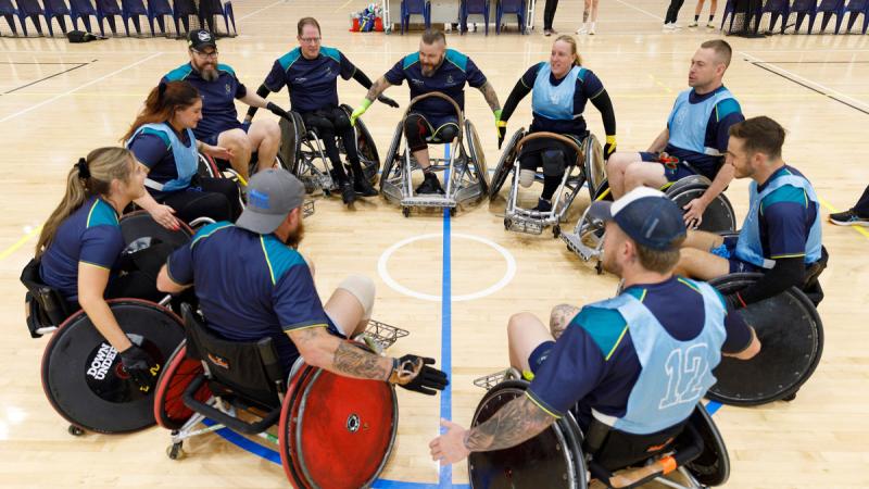 Australia's wheelchair rugby team prepares for the Warrior Games during the final training camp at the Australian Institute of Sport in Canberra. 