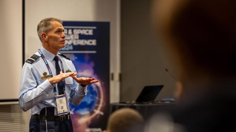 Chief of Air Force Air Marshal Robert Chipman presents a speech during the Clear to Launch Symposium as part of the Air and Space Power Conference in Canberra.