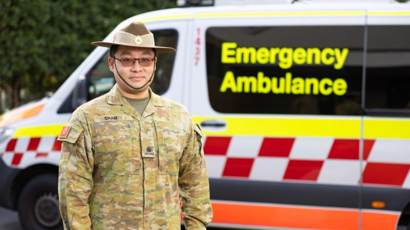 Army reservist Major Daniel Chan, of the 2nd Health Battalion, at St Vincent’s Hospital Sydney. 