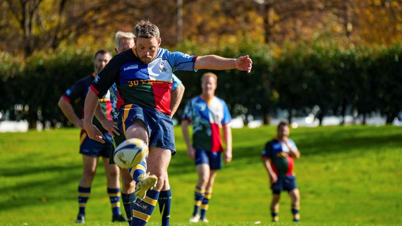 The ACT Vets and the AFRU Mirages battle it out during a game of rugby union to win The Bravery Trust Trophy at Portsea Oval, Canberra. 