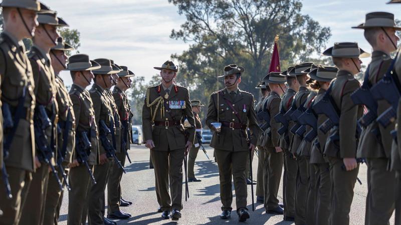 Chief of the Defence Force, General Angus Campbell, attends a march-out parade at the Army Recruit Training Centre at Kapooka, NSW. 