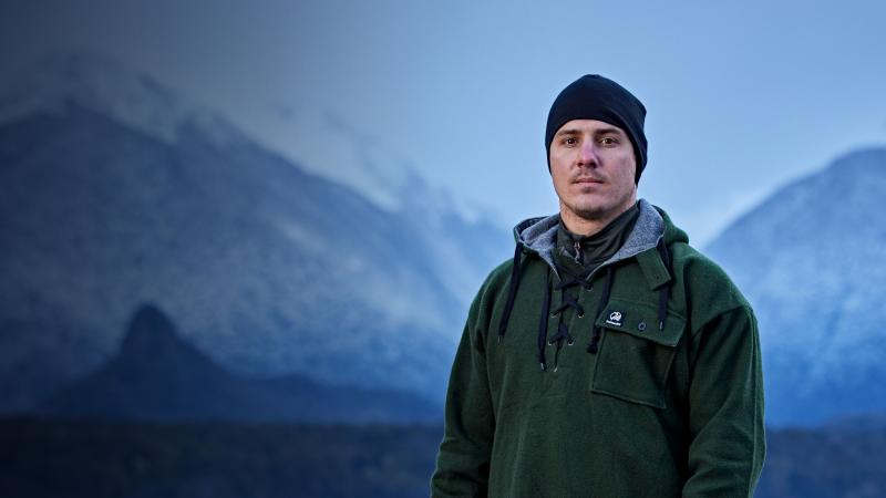 Sapper Chace Leitch in the New Zealand Wilderness for Season 2 of the SBS series Alone.
